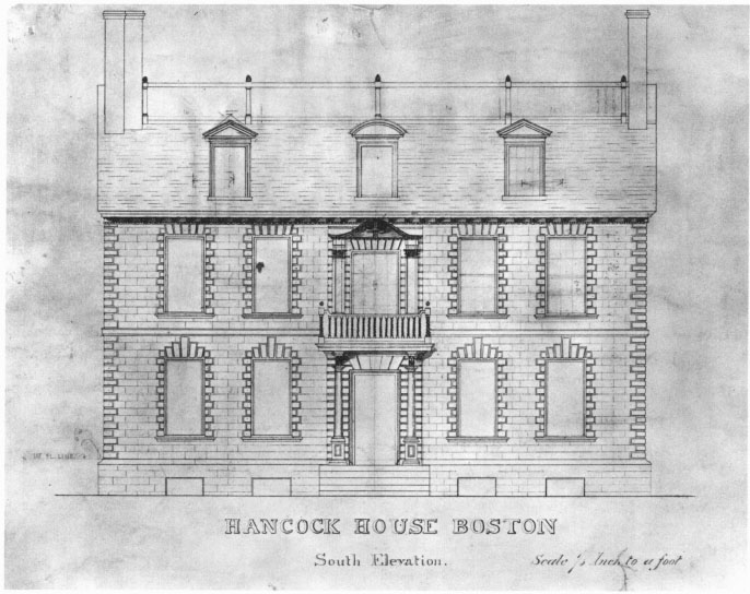 J.H. Stugis' 1863 Measured Drawing of the South Elevation of the Hancock House