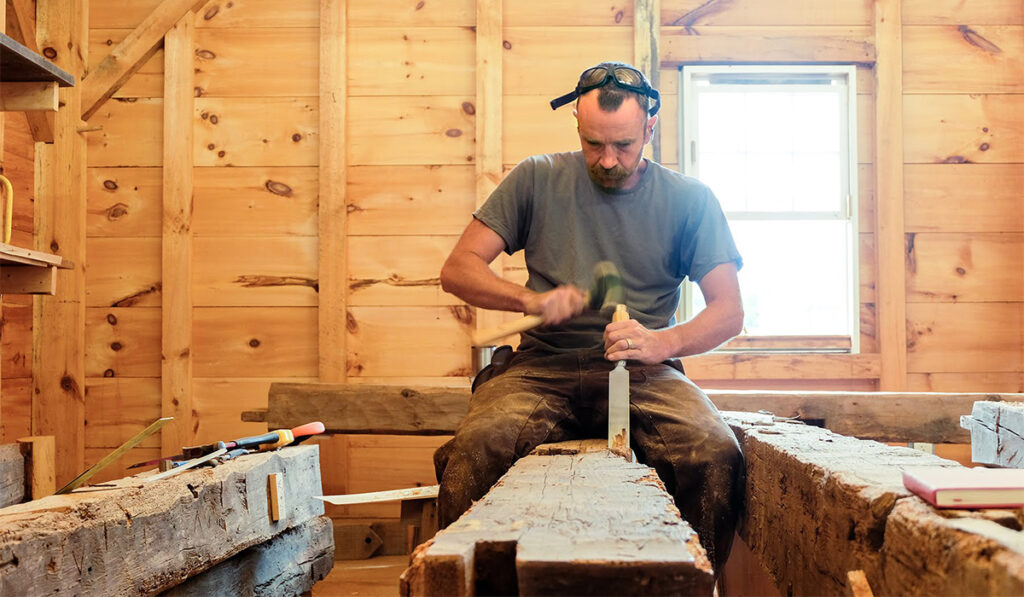Preservation chopping a timber frame tenon