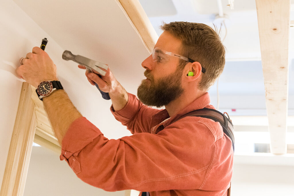 Student working on trim