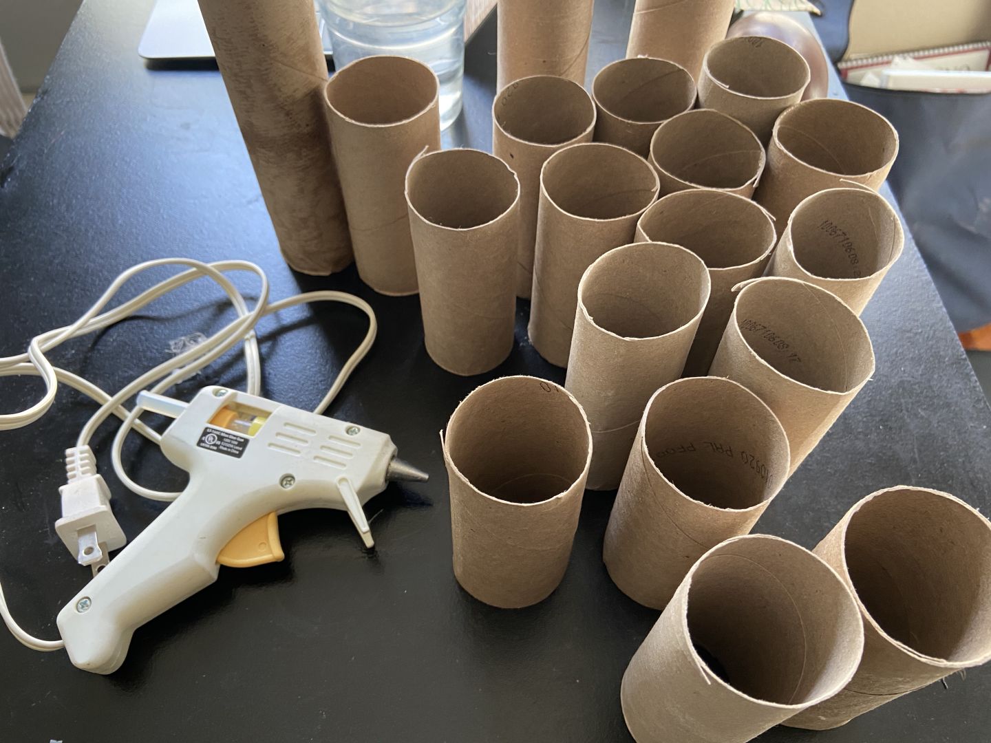 Assembling supplies - cardboard tubes and glue gun