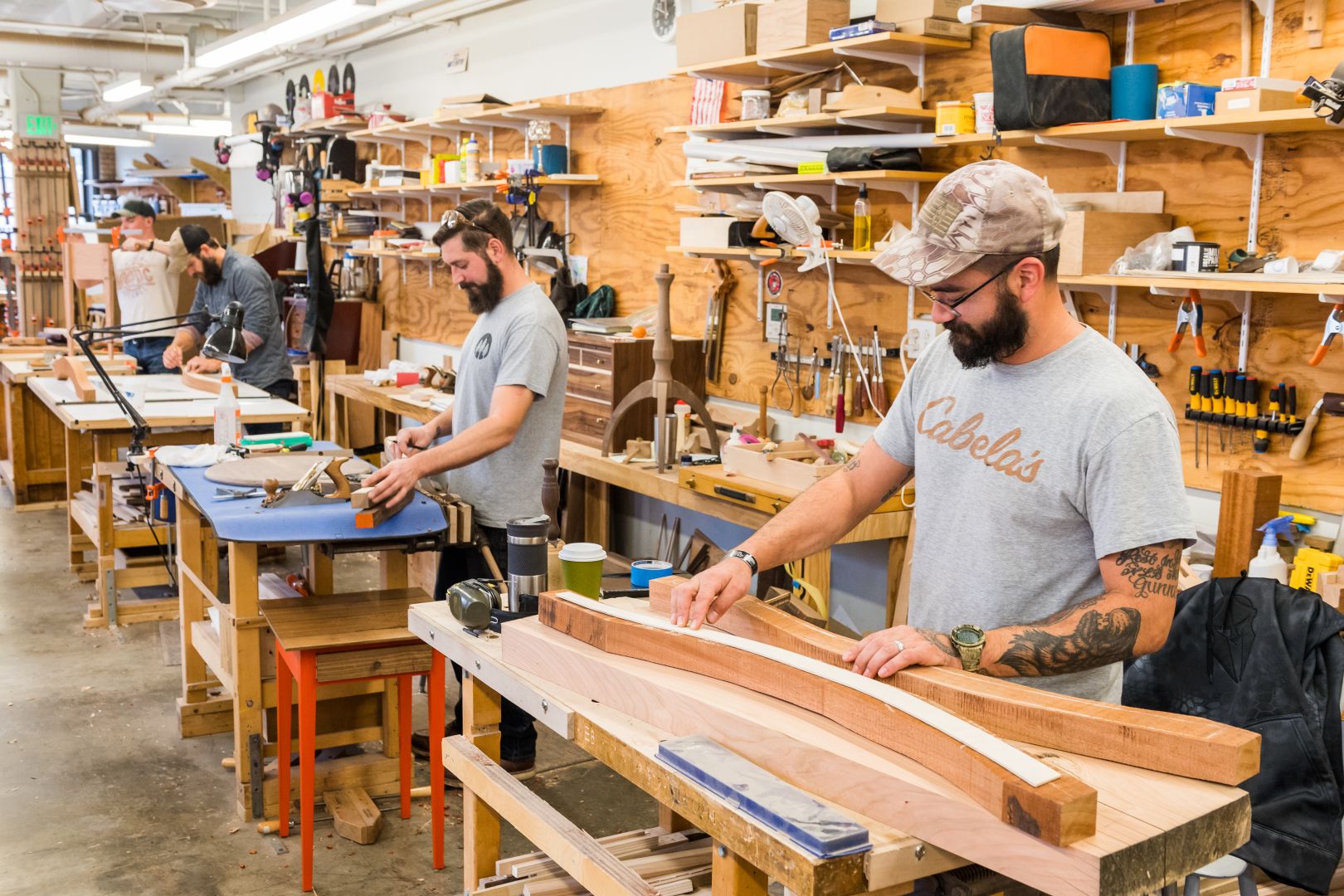 Mike, Jeff, and Jonathan at their NBSS benches in Cabinet _ Furniture Making