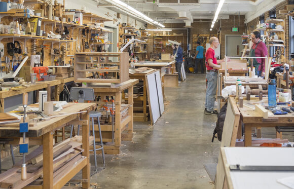 Instructor and student in the Furniture Making program