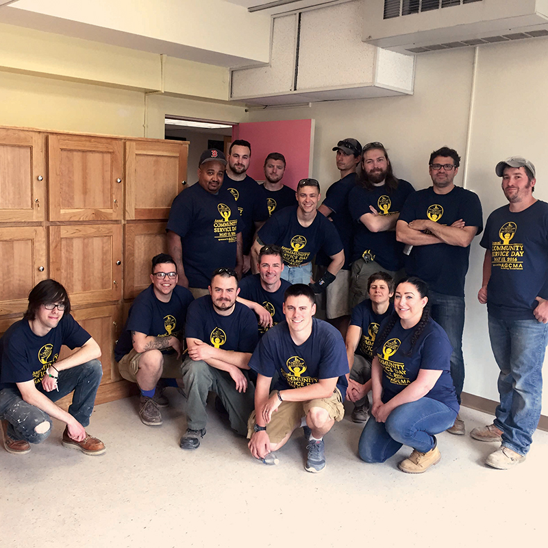 Carpentry students with St. Mary's cabinets