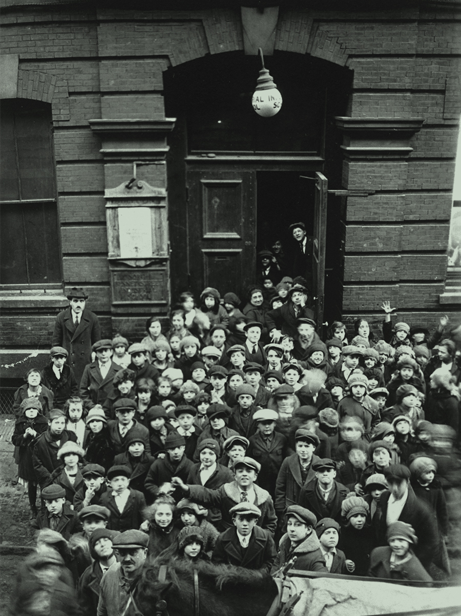 Doorway to the NBSIS building with crowd out front