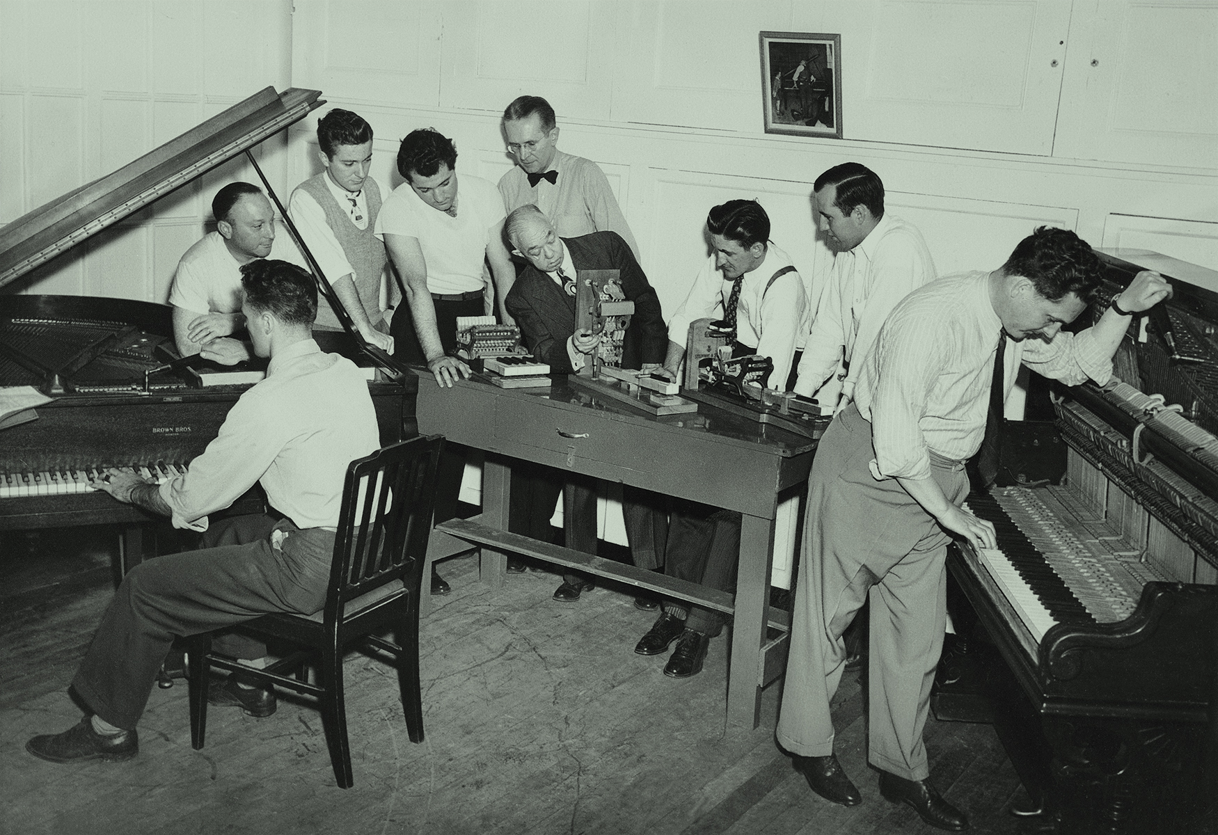 Historic photo of piano technology students