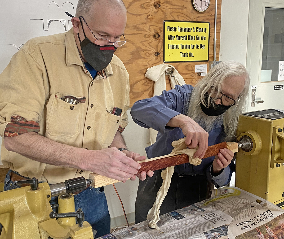 Art and Lance Patterson at the lathe