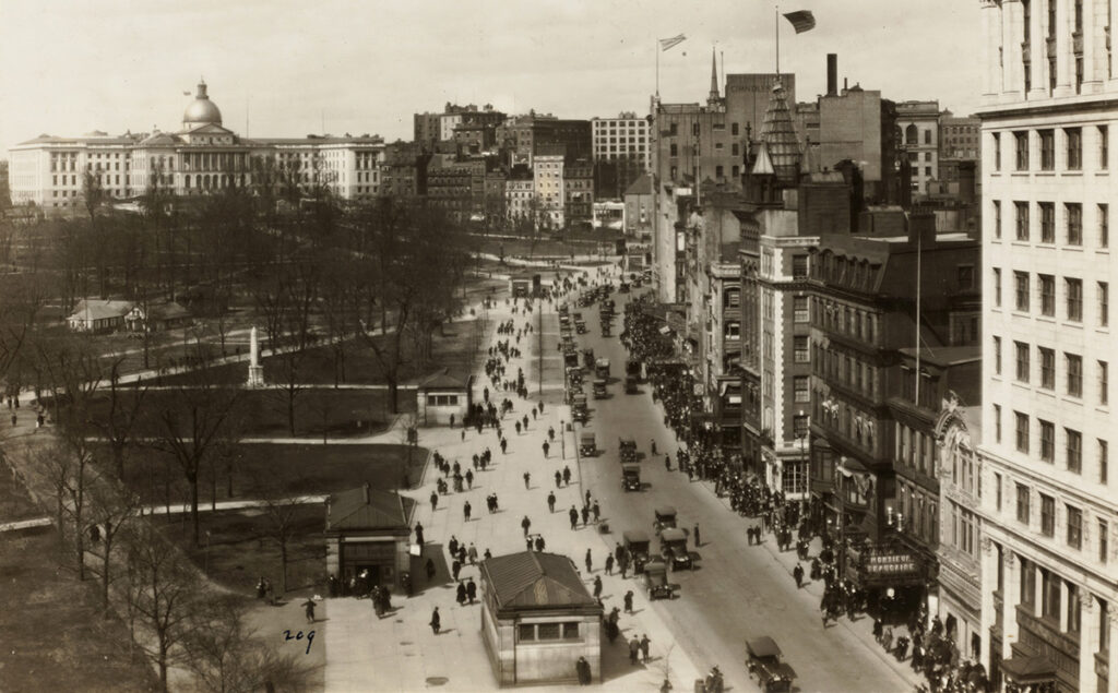 Boston Common. 1918, showing Tremont and Park Streets