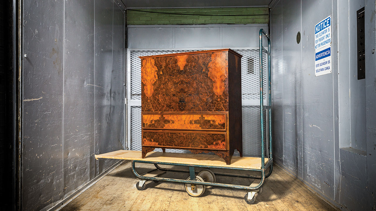 A Blanket Chest ($3,500–$5,000) finished in a walnut-burl veneer. Photograph by Jeff Wilson