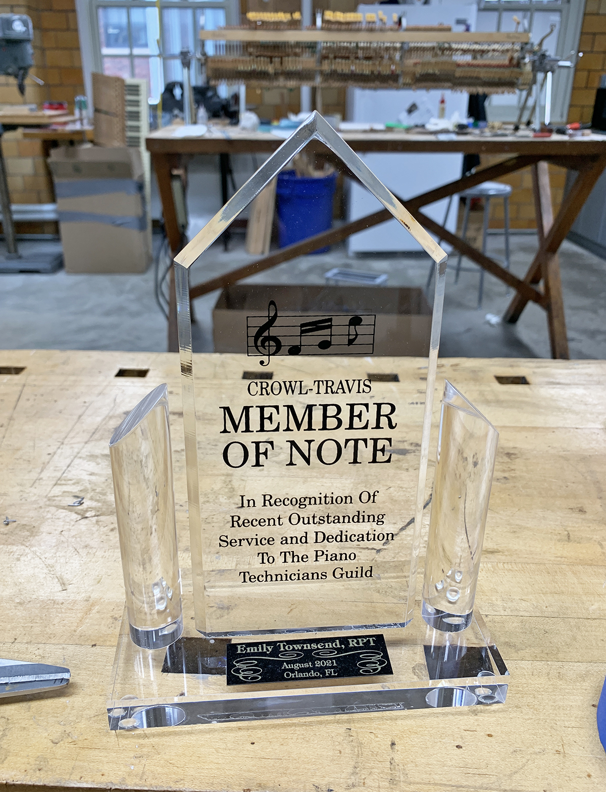 Member of Note award trophy