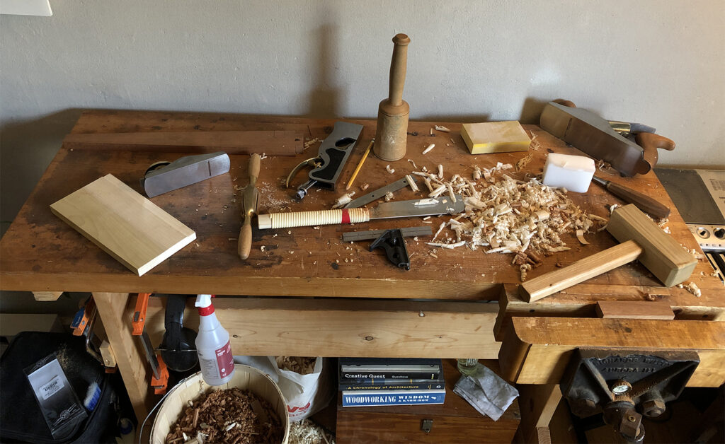 Charlie's workbench at home
