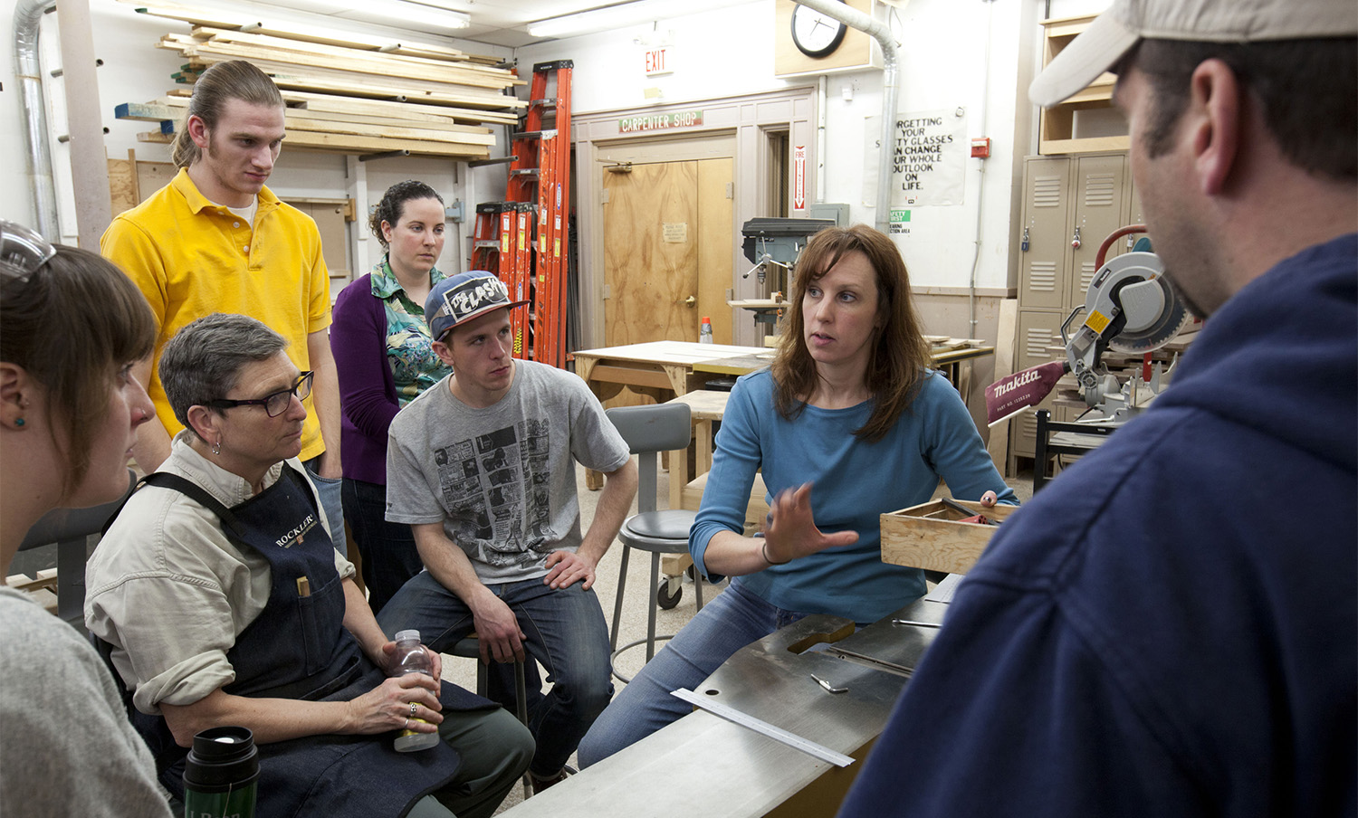 Ellen teaching a machine woodworking class