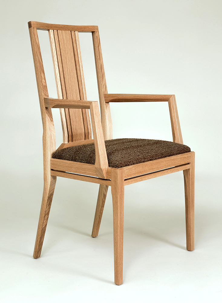 Oak arm chair with custom woven stripe knit
