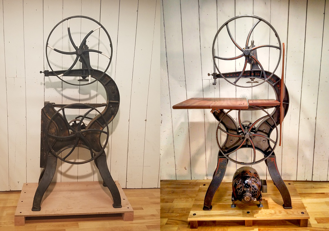 The Marston bandsaw, before (left) and after (right)
