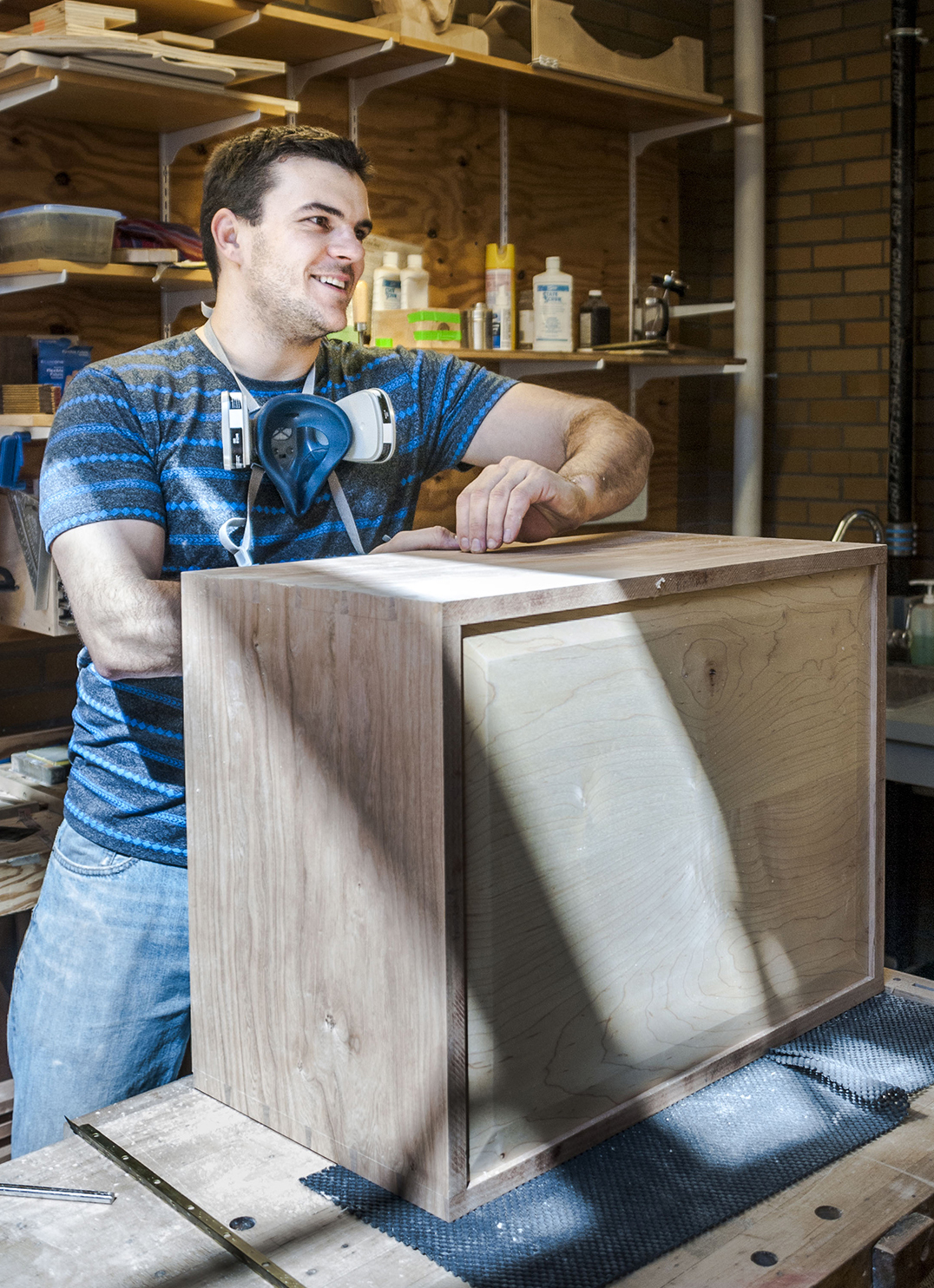 Matt Hill works on the box