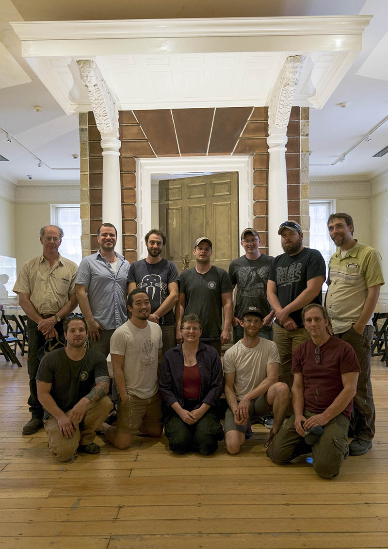The students in front of the completed door surround at the Old state House