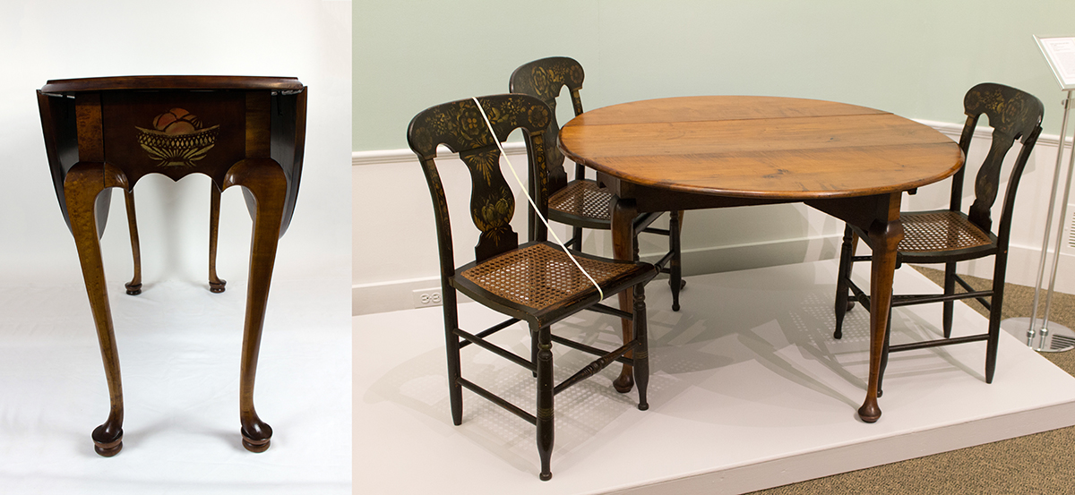 Queen Anne drop-leaf table ca. 1800 (left), Ron's Queen Anne drop-leaf table (right)