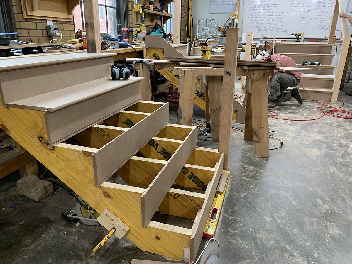 A set of stairs in process