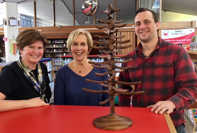 Terese O'Connell, Chairperson of the Friends of the North End Library; Jean Casale, Friends volunteer; and Grant Burger, Artisan