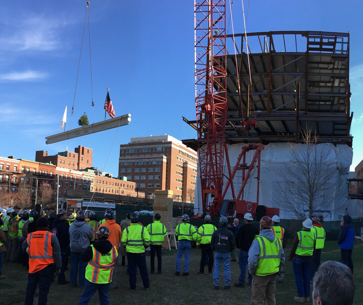Topping out at a building site in Boston