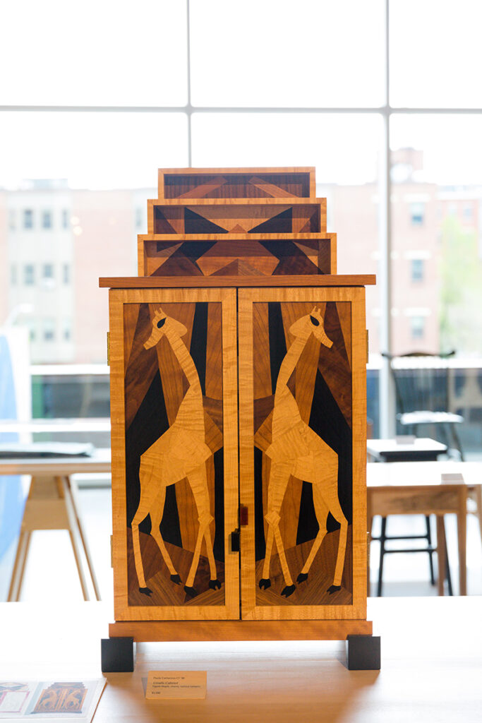 Giraffe Cabinet made entirely from scrap material, by Paula Garbarino CA ’80, CF ’88.