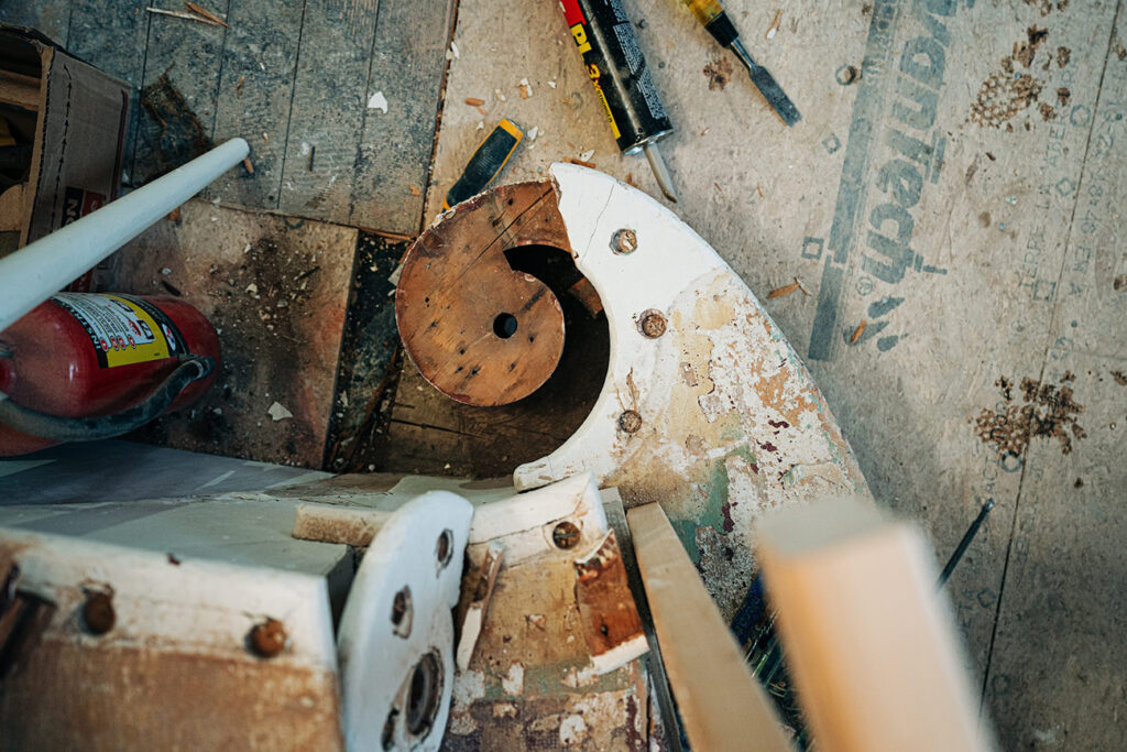 Pieces of a staircase under construction