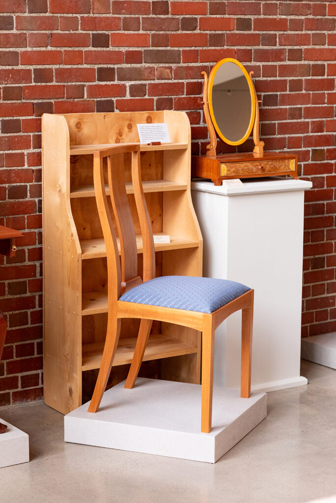 Bookshelf, chair, and mirror by Juliana Heck CF ’24