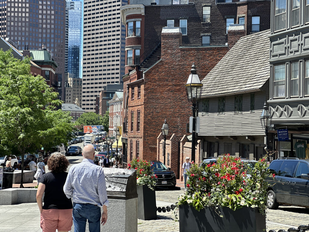 View of the Paul Revere house and downtown Boston
