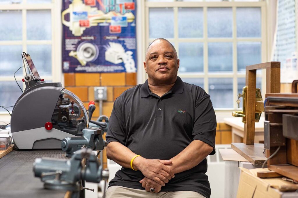 Asia Baker LK ’24 in the Locksmithing bench room