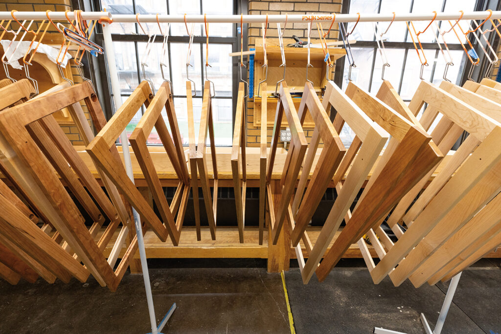 Cabinet doors being assembled