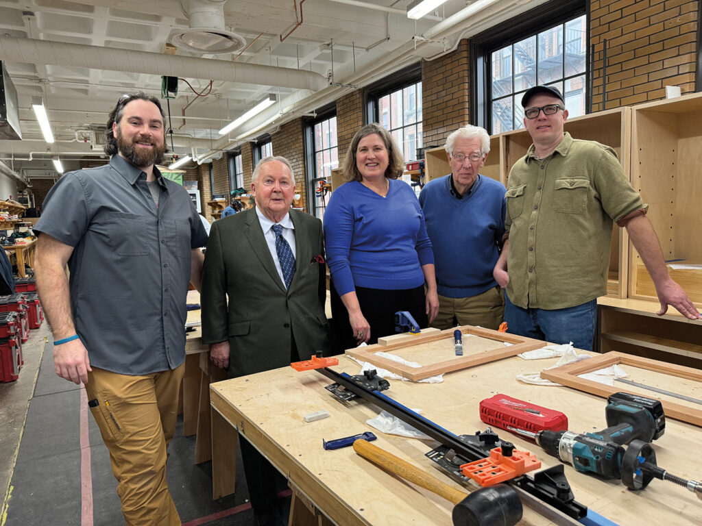 Donor Laurie Lombard with Carpentry faculty and NBSS President Sarah Turner