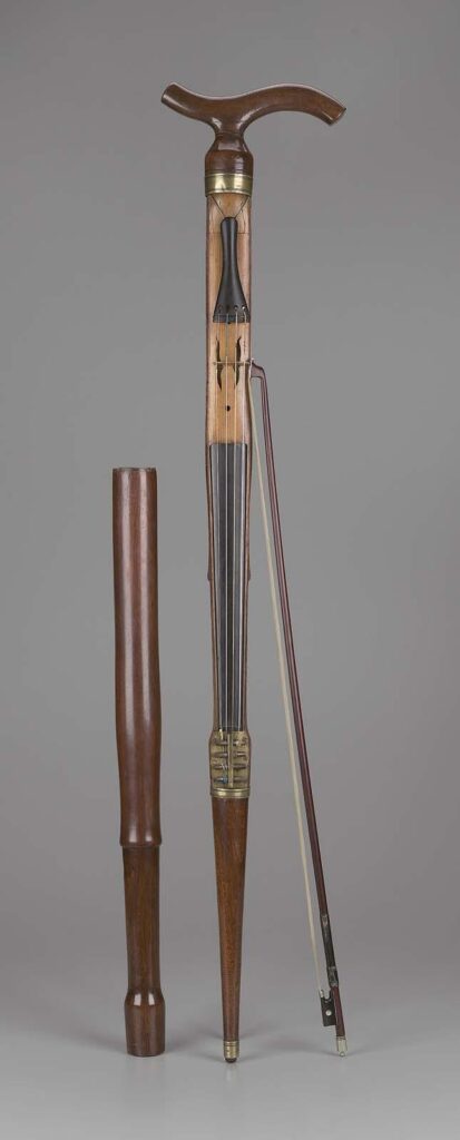 Walking stick violin by Moritz Wilhelm Glaesel, c. 1850–1900. 1981.762a-b from the collections of the Museum of Fine Arts, Boston