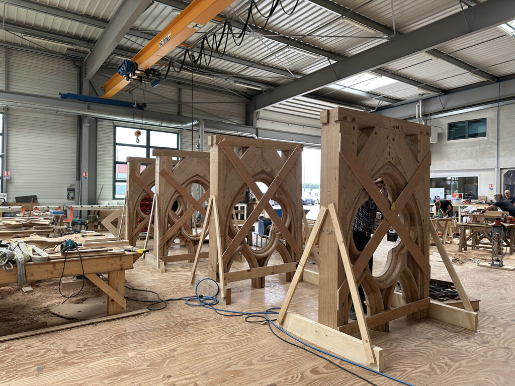 Work on the spire being done at the Aselin facility in Thouars, France