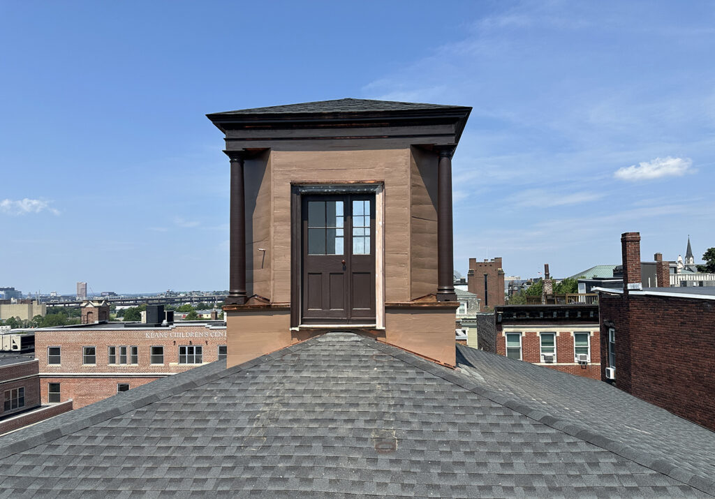 View of the restored belvedere in summer 2024, on the roof of the building