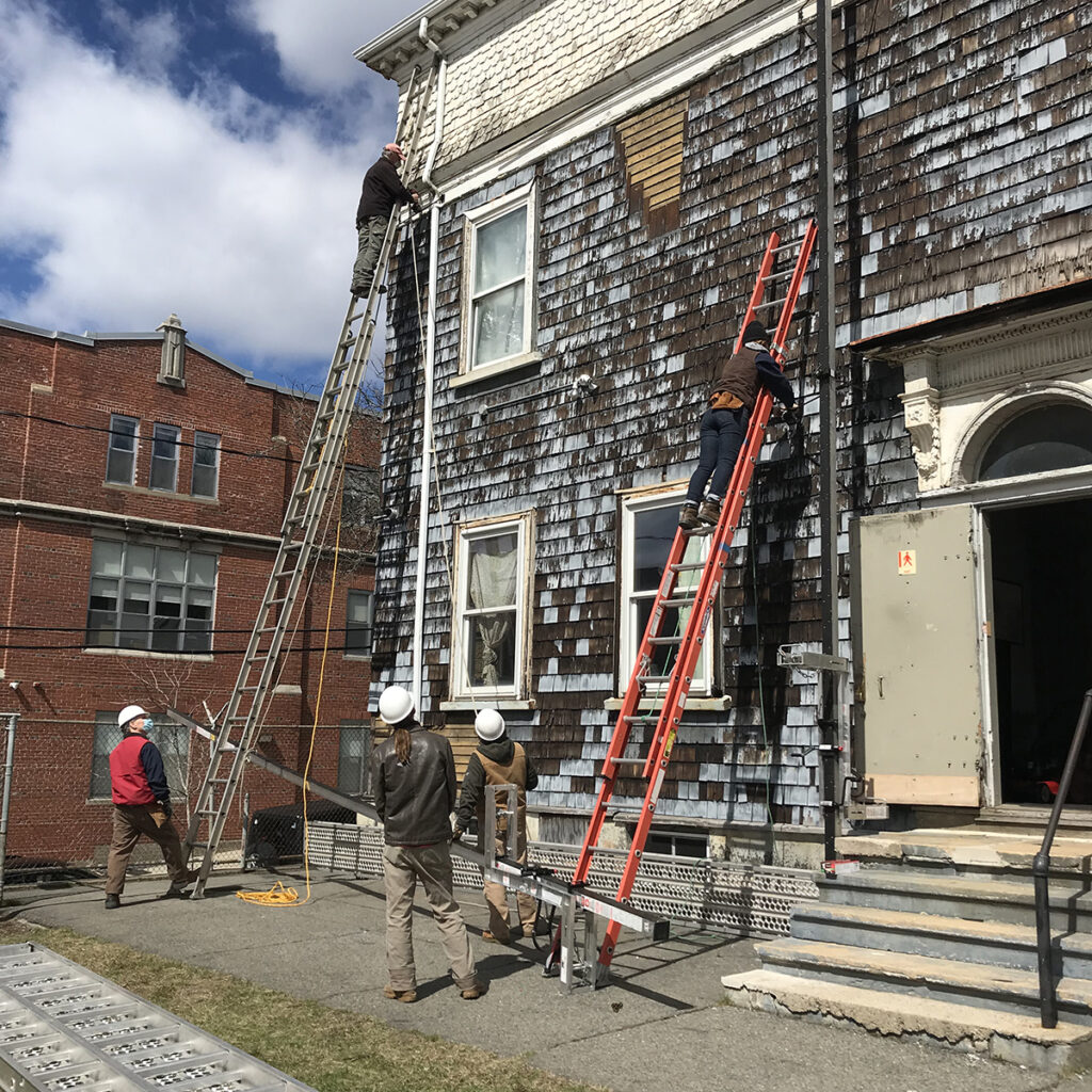 Memorial Hall mid-restoration in April 2021. Photo by then-student Sophie Linnell PC ’21.