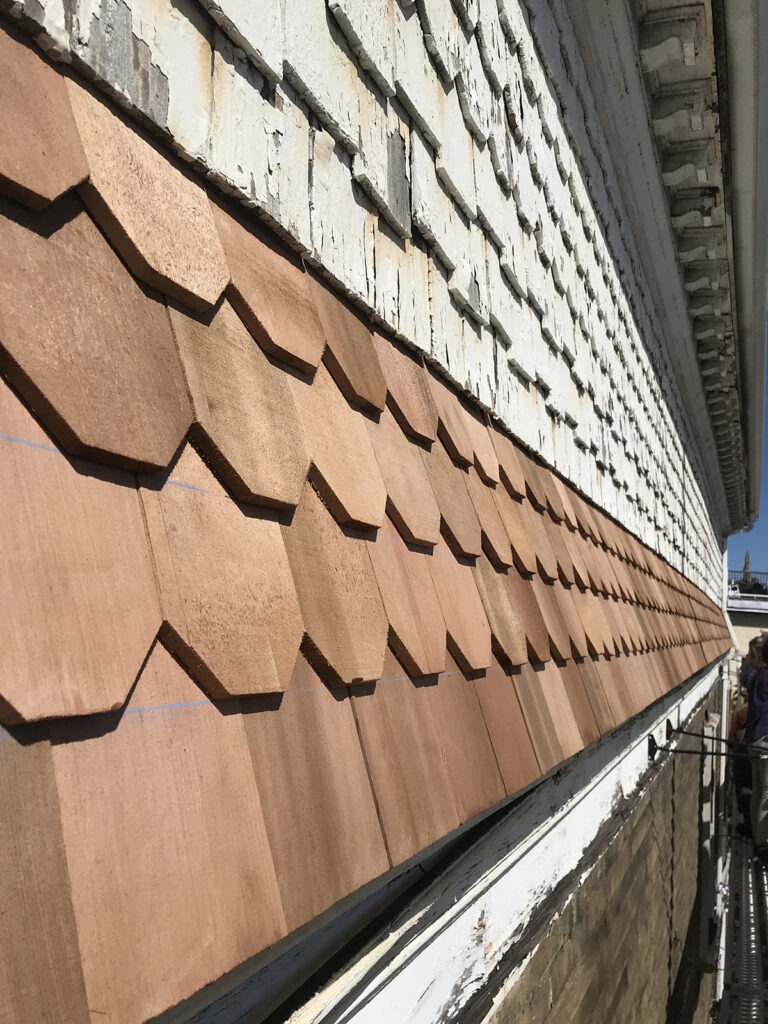 New shingles installed in June 2021. Photo by then-student Sophie Linnell PC ’21.