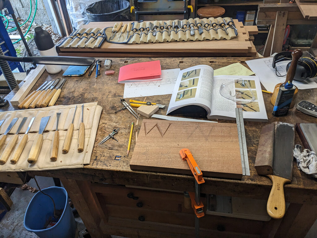 Practicing carving the letters