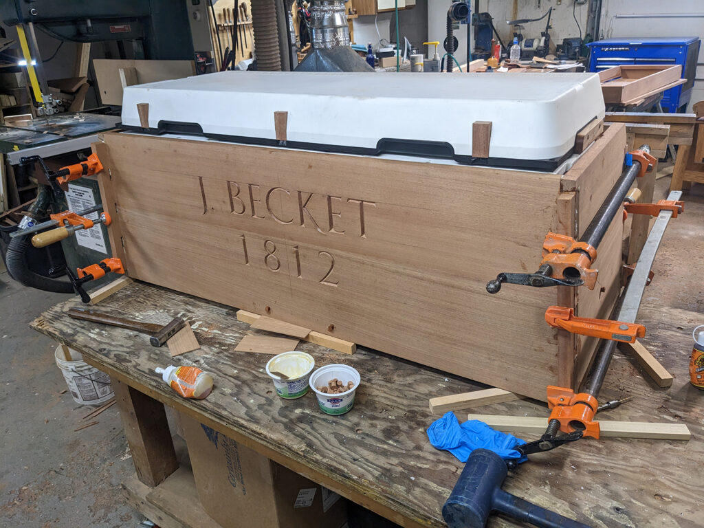 Nearly assembled chest for L. Becket