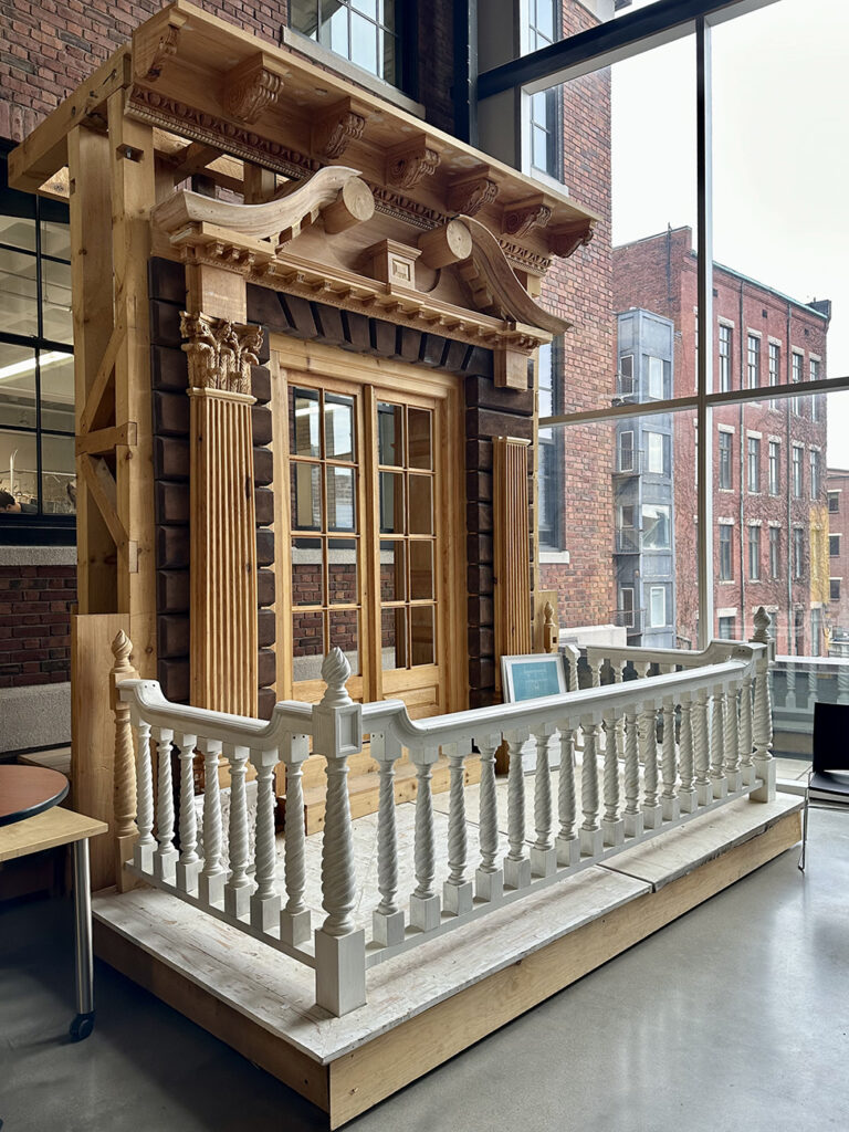 Recreation of the second floor balcony of the John Hancock Mansion
