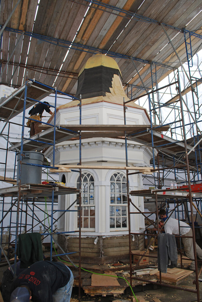 First Parish Church, Dorchester restoration work in April 2013