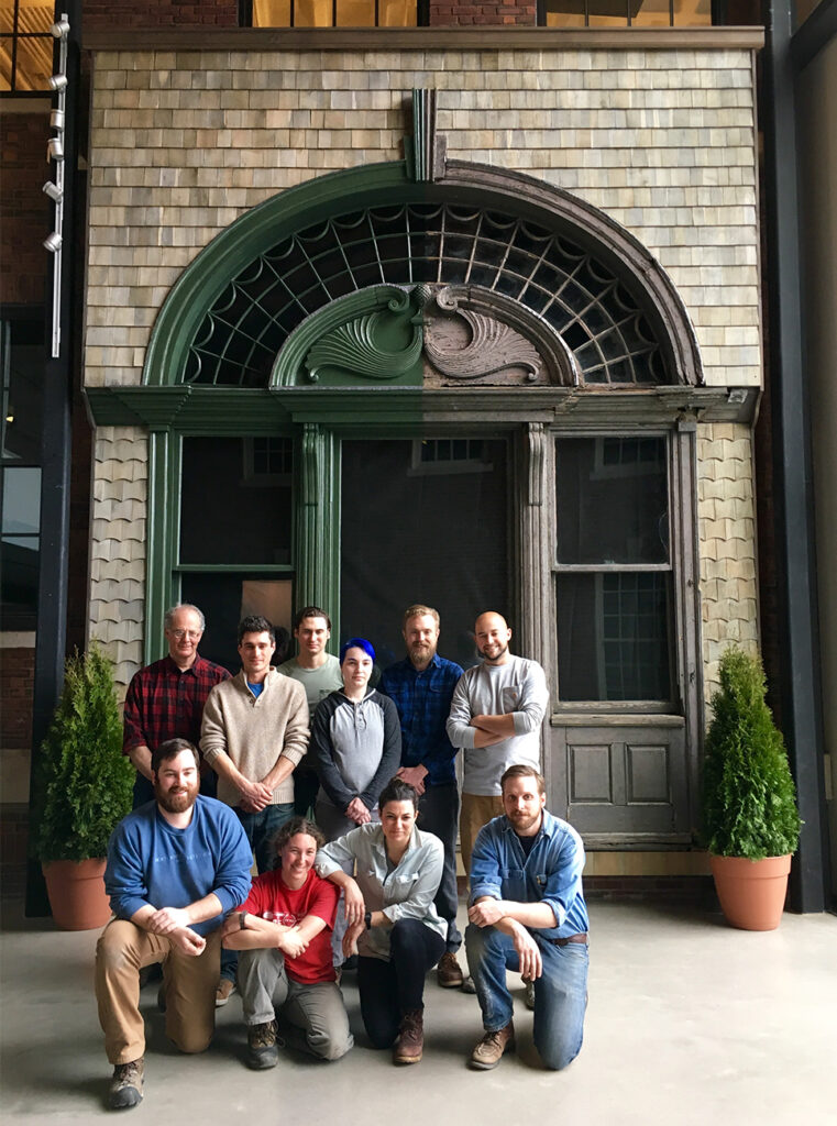 Window from the Loring House, partially restored, with 2nd year students who worked on the project in 2016