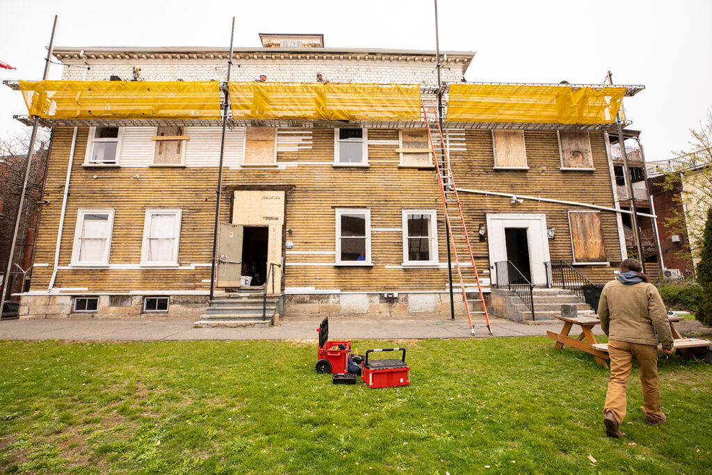 Restoring the exterior of Memorial Hall in Charlestown in March 2022