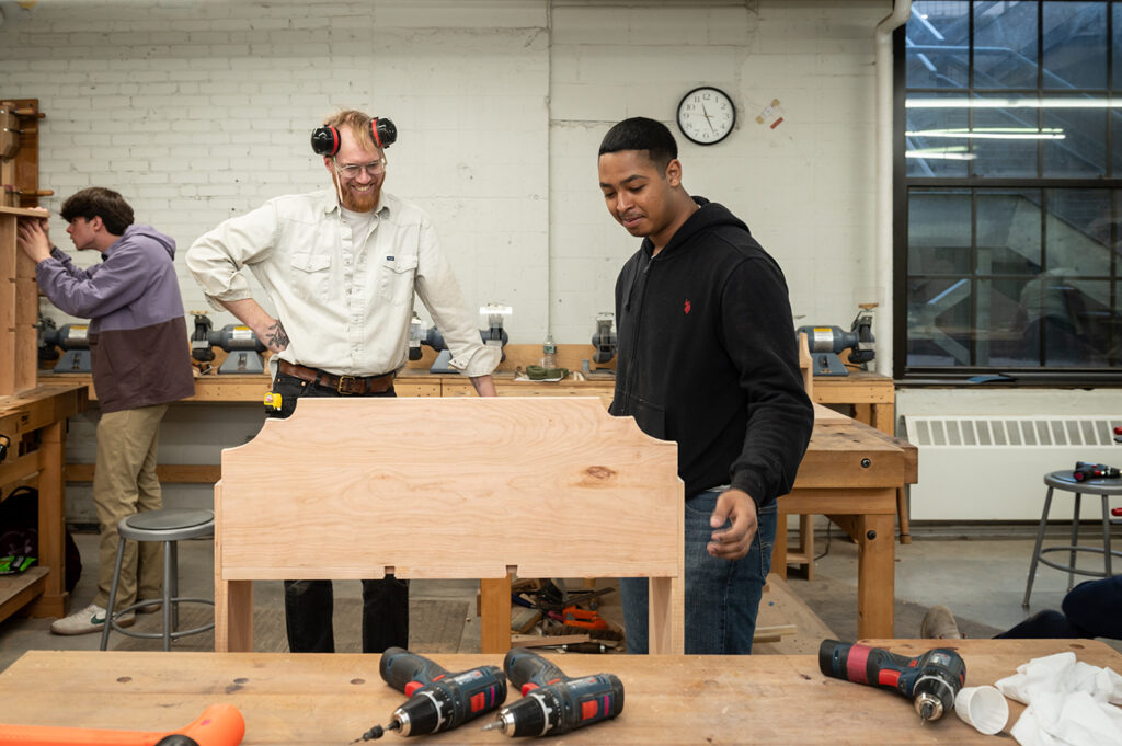 Woodworking Teen Intensive student working on their bookshelf