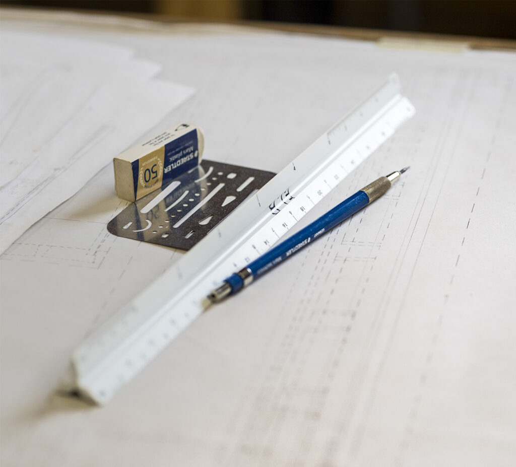 Tools on a drafting board